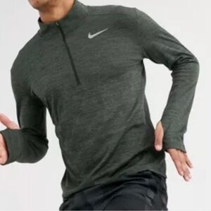 Nike Running Dri-Fit Element 1/2 Zip Pullover Long Green Thumb Hole Shirt L